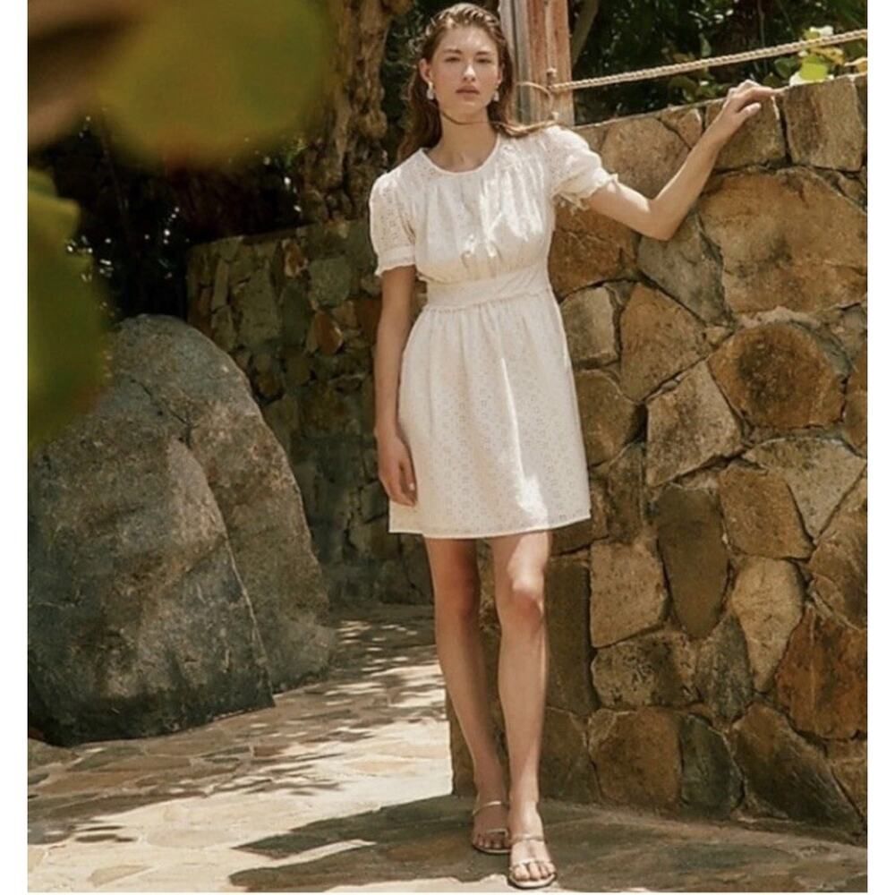 J.Crew Ivory Eyelet Mini Dress Button Front Cotton Lined Summer Size 12